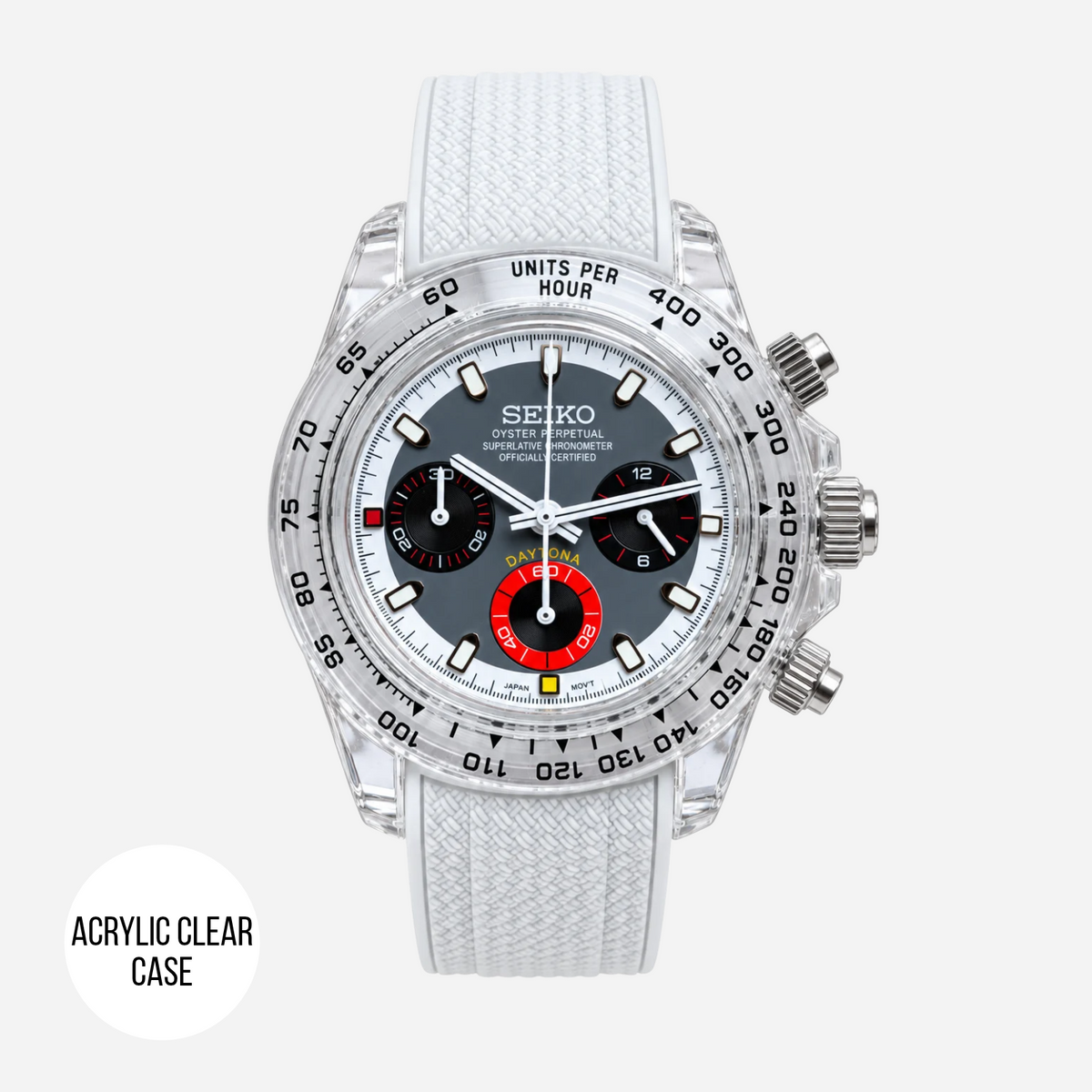 Seiko Mod Daytona Clear Acrylic | Clear Glacier