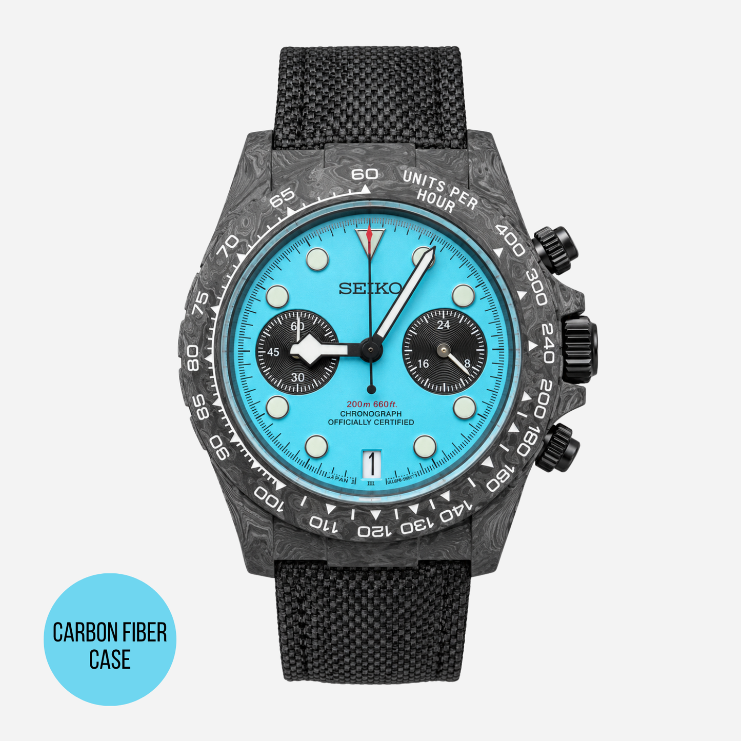 Seiko Mod Daytona Carbon Fiber | BABY BLUE RACER