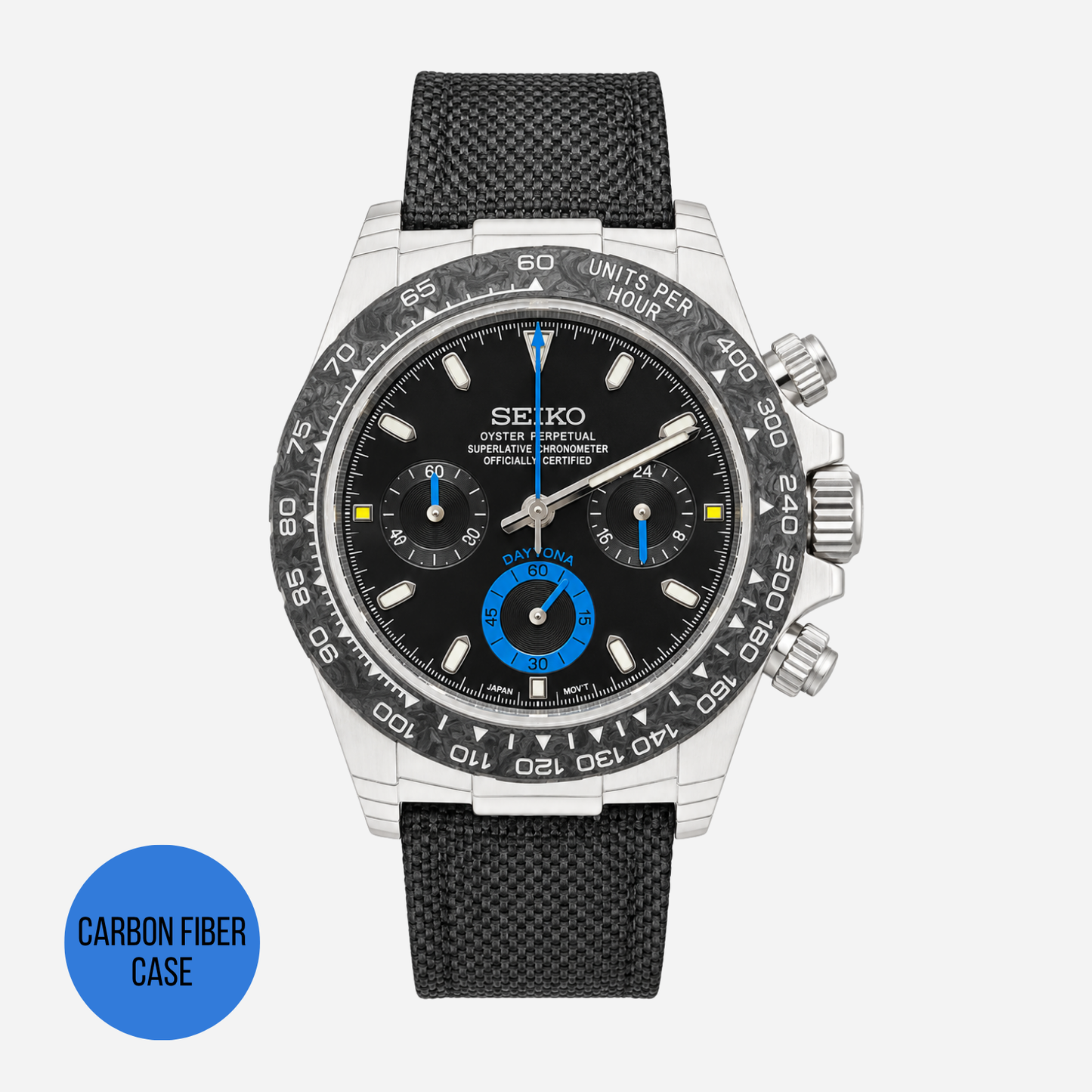 Seiko Mod Daytona Carbon Fiber | BLUE RACER